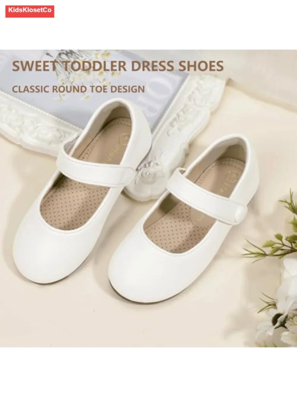 Faux Leather Mary Jane Flats with Hook & Loop Closure for Girls